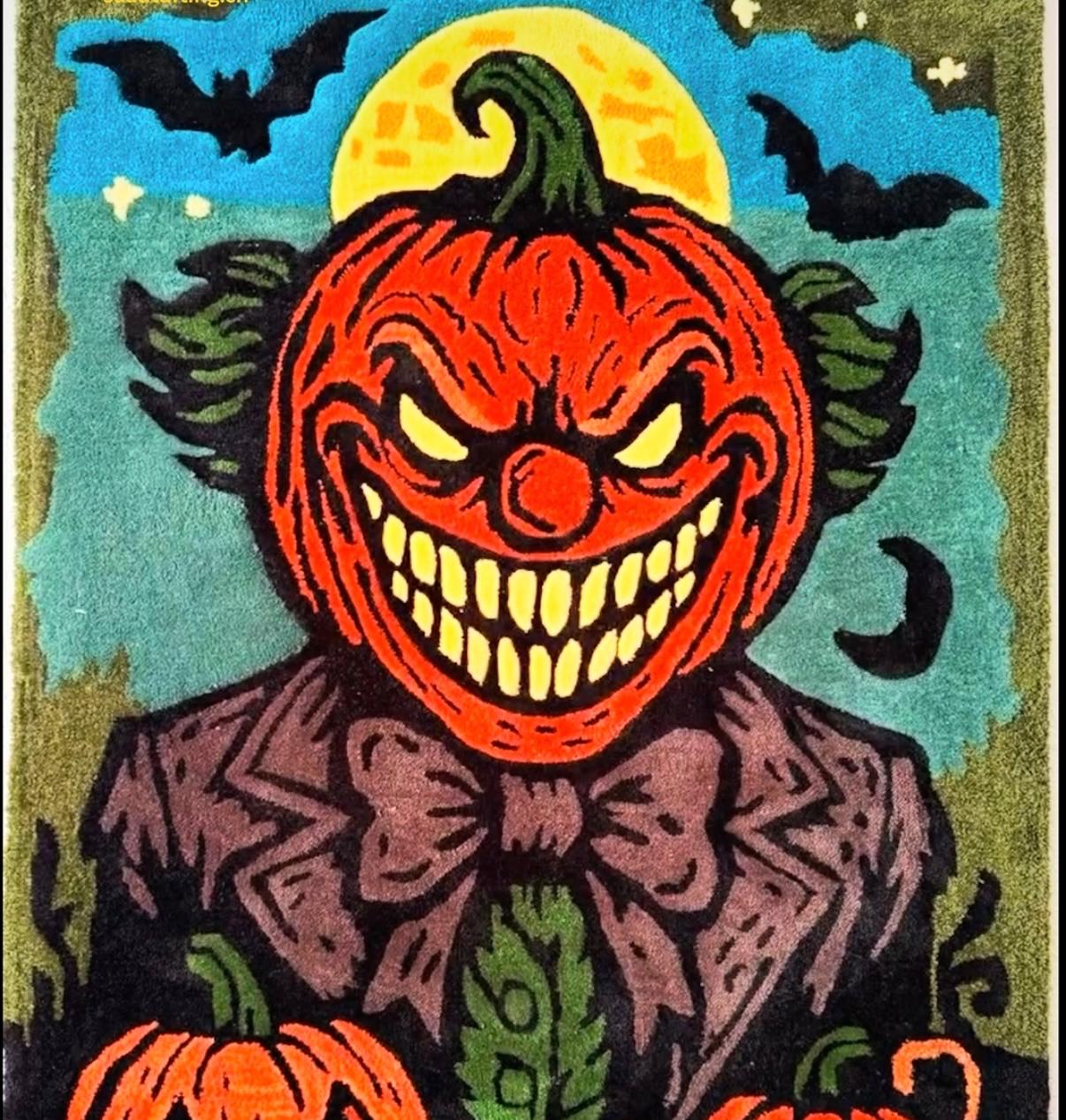 Grand tapis tufté citrouille d'Halloween très coloré